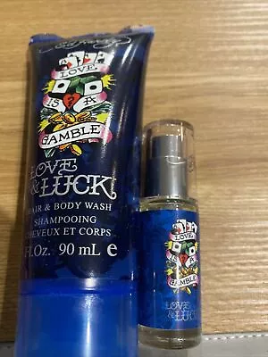 Ed Hardy Love & Luck By Christian Audigier Cologne .25 Oz & Hair Body Wash 3.4 • $23.99