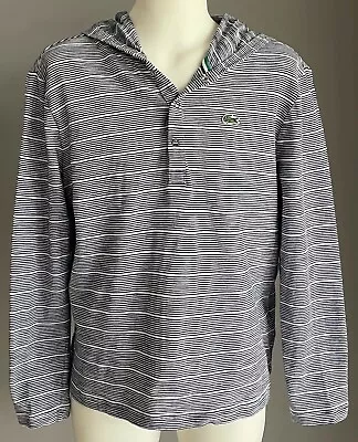 LACOSTE Boys Blue & White Stripe Long Sleeve Hoody Top Size 10 • $9.99