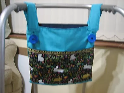 Walking/zimmer Frame Bag With 4 Pockets - Aqua/rabbit Floral • £11.50