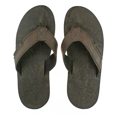 Mens Urban Beach Thar Brown Leather Toe Post Flip Flop Beach Sandals • £19.95