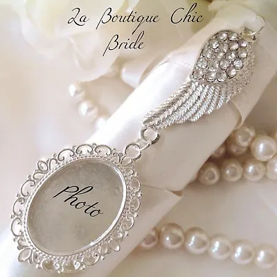 **PHOTO INC* Crystal Angel Wing Bridal Bouquet Photo Frame Memory Charm Wedding • £5.99