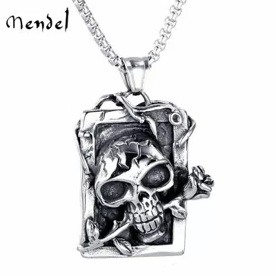 MENDEL Mens Stainless Steel Halloween Horror Skull Pendant Necklace Jewelry Men • $11.99