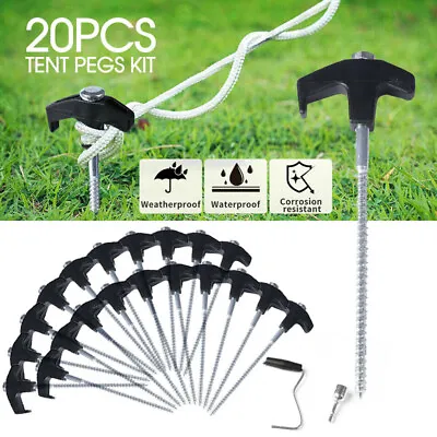 $24.99 • Buy 20x Camping Tent Pegs Heavy Duty Screw Steel In Ground Camping Outdoor Stakes