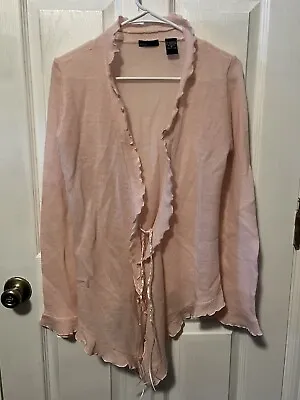 Victoria's Secret Moda International Lamb's Wool Pink Cardigan With Ruffles M • $28.95