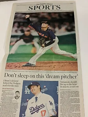 LA Times Sports Section 12/23/23 Yoshinobu Yamamoto Don't Sleep On This Pitcher • $10