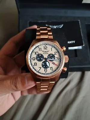 Aviator Rose Gold Steel Ivory Dial Men's Chronograph Swiss Made Watch - V2252173 • $865