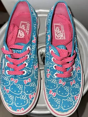 Hello Kitty Vans Shoes Pink & Blue Print Sneakers Women Size7  RARE • $34.99