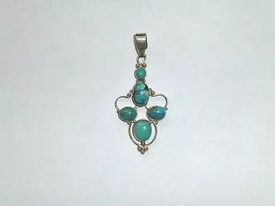 Vintage Sterling Silver & Turquoise Large Cross Pendant Signed .925 S.J.  • $49.99