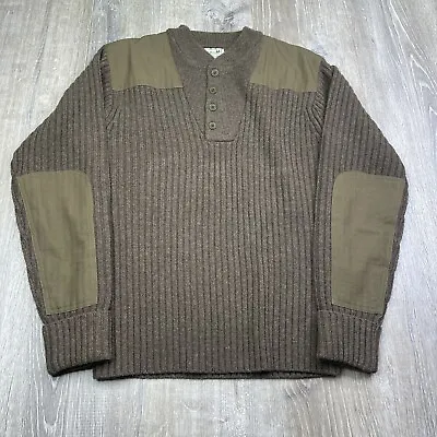 LL Bean Military Commando Pullover Sweater Small Green/Brown Merino Wool Henley • $29.99