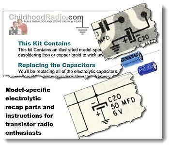 Packard-Bell 6RT1 Transistor Radio Electrolytic Recap Kit Parts & Service Docs • $15.99