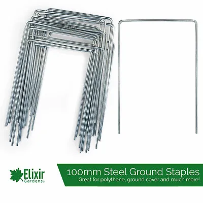 100mm Galvanised Ground Staples Steel Pegs | Garden Fleece & Weed Membrane Pins • £5.99