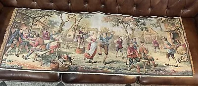 Vtg Tapestry Women Men Dancing Drinking European Village 54”x20” Made In Belgium • $99.99