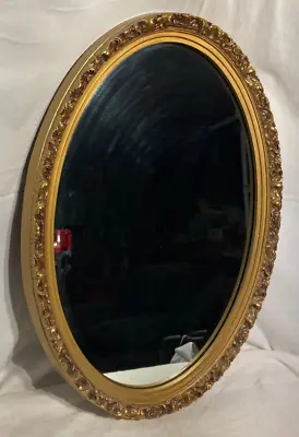 Vtg. Gold Plastic Decorative Frame Oval Wall Hanging Glass Mirror 25  H X 18  W • $35