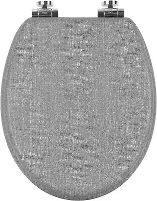 WOLTU Wooden Toilet Seat Soft Close WC Seat Strong Hinge Standard Toilet Grey • £32.99