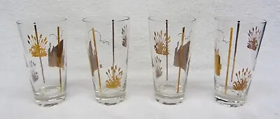 4 Vintage GOLD Glassware Drinking Glass Wheat Castle Mill MCM  • $14.99