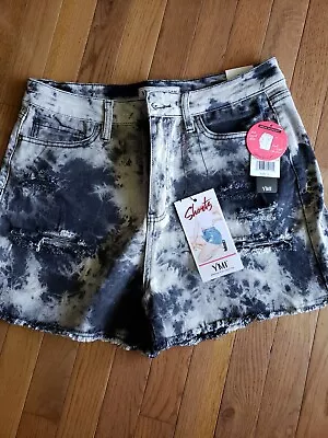 YMI Black White Tie Dye Distressed Juniors Denim Shorts Size 13 High Waisted • $22.99