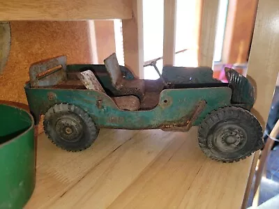 Vintage 1940's Green Louis Marx Co. Pressed Steel Metal Jeep Willy's Toy  • $50