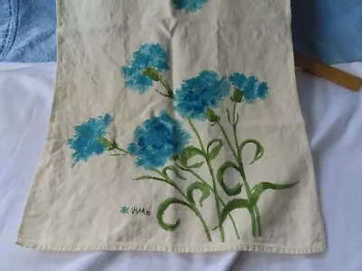 Vera Neumann Tea Towel With Blue Flower And Green Leaves Cotton Dish Cloth • $20