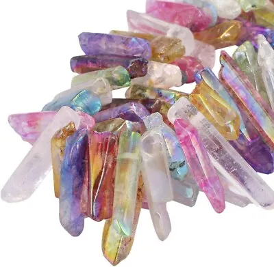 Rock Quartz Crystal Points Loose Beads For Jewelry Making Titanium Coated Polish • $18