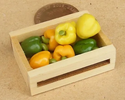 8 Mixed Bell Peppers & Wooden Crate Tumdee 1:12 Scale Dolls House Vegetable Tic • $3.11