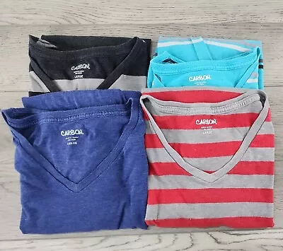 Carbon Mens T-Shirt Size L Shortsleeve V-Neck Stripes & Solid - Lot Of 4 • $24.99