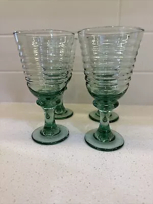 LIBBEY Set Of 4 Vintage 90s Sirrus Spanish Green Glass Water/wine Goblets • $30