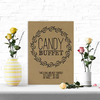 A4 Candy Buffet Sweet Table Sign Vintage Roses Eco Card BUY 2 GET 1 FREE (G) • £4.40