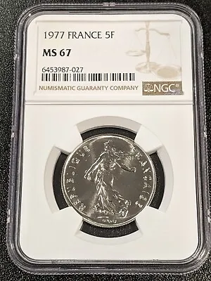 1977 MS67 France 5 Francs NGC KM 926a.1 TOP POP • $39.99