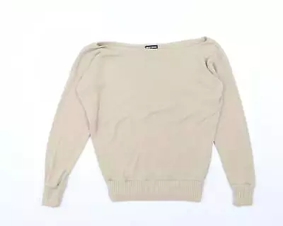Missy Empire Womens Beige Boat Neck Acrylic Pullover Jumper Size S • £4.75