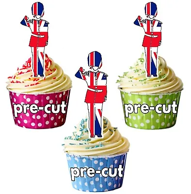 PRECUT Union Jack Guards Cupcake Toppers Cake Decorations King Coronation • £3.75