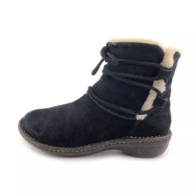 UGG Caspia Ankle Winter Boots Womens Size 7 EUR 38 Black Suede Leather Lacing • $75