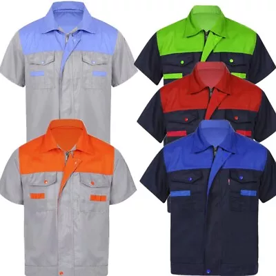 Men Work Shirt Auto Mechanic Technician Uniform Short Sleeve Industrial T-shirt • $18.39