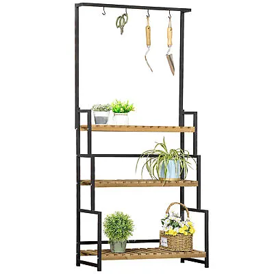 Outsunny 3 Tiered Plant Stand Rack With Hanging Hooks For Indoor Outdoor • £48.99