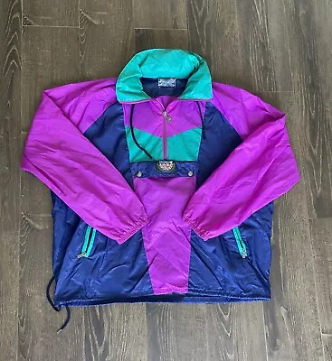 KWAY Polartek Vintage 80's Fleece Nylon Pullover Jacket Green Purple Size XL • $18.08