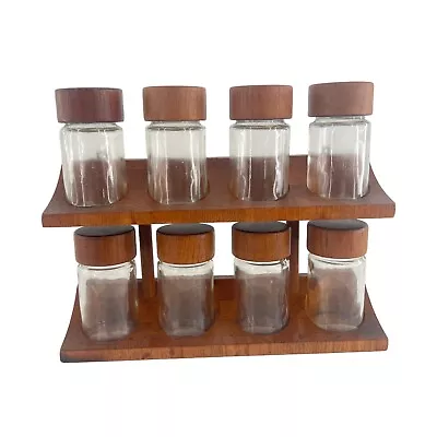 Digsmed Denmark Mid-Century Teak Spice Rack Wall Mount 8 Jars • $149.95