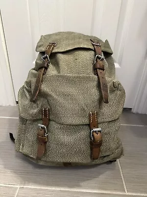 Swiss Army Sattler Backpack 40s Vtg Salt And Pepper Military Leather Canvas • $129.99