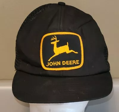 Vintage John Deere Trucker Hat Snapback Black Patch Swingster USA  • $19.95