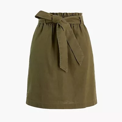 J. Crew Factory Linen-Cotton Paper-Bag Mini Skirt Olive Green Size Medium • $21.50