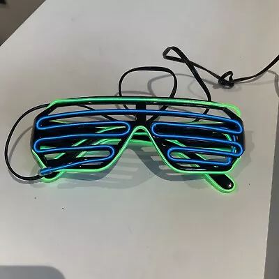 LED Light Up Glow Neon Shutter | Flashing Party Glasses Shades Night Disco Rave • £1.99