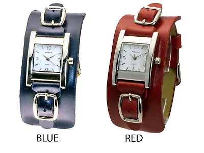 Magna:womens' Leather Band Square Case White Face Analog Quatz Watch • $9.99