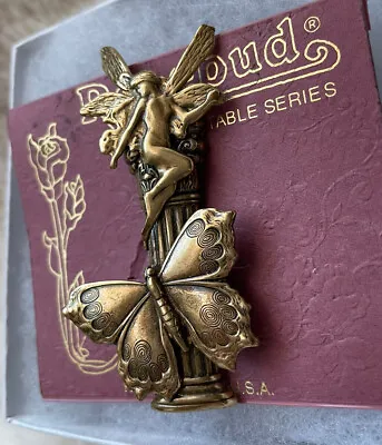 Vintage Gold Tone Rosebud Table Series Fairy Butterfly Column 2.5” Brooch Pin • $10.50