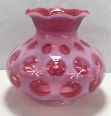 Vintage Fenton Cranberry Glass 6  Opalescent Coin Dot Fluted Vase Pink • $39.95