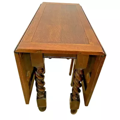 Antique Barley Twist Gate Leg Table Drop Side Leaf Rare Rectangle Size Tiger Oak • $2495