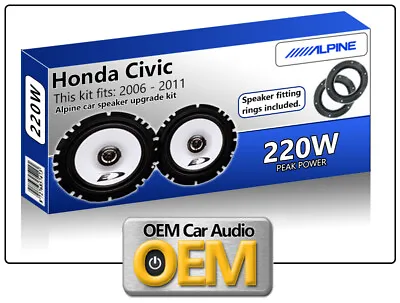 Honda Civic Front Door Speakers Alpine Car Speakers + Adaptor Pods 220W • £67.99