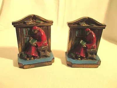 LIBRARY Bookends Ronson ? LVA 1922 Book End  MONK Polychrome FRIAR Art Deco BOOK • $95