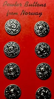 Vintage Pewter Buttons!!! Norwegian Made By Tinn-Per.  8 Great Swirl Design! • $19.50