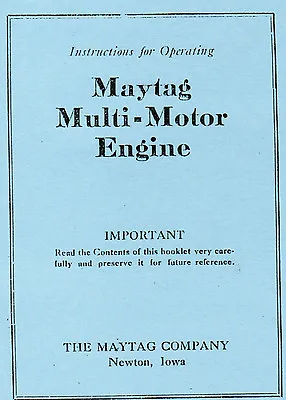 Maytag Multi Motor Gas Engine Motor Washer Book Hit Miss Manual 92 82 72 FYED4 • $13.95