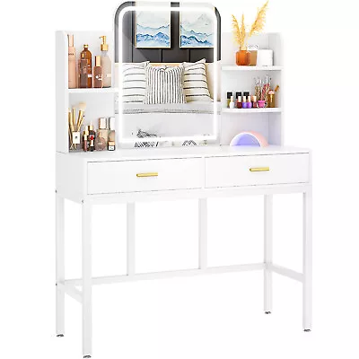 Vanity Desk W/ Mirror & 3 Color Lights & 2 Storage Drawers Makeup Vanity Table • $159.79