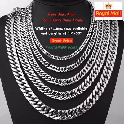 2-15mm Men's Stainless Steel Silver 316L Curb Link Chain Chunky Necklace Womens • £3.99