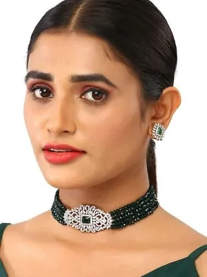 Indian Gold Plated  Kundan Choker Necklace Jewelry Set  For Women • $10.34